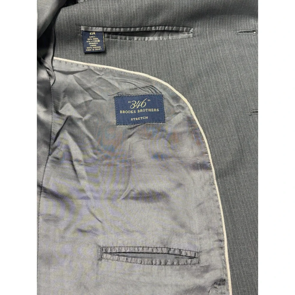 Brooks Brothers 346 Mens Suit 43R 36X28 Charcoal Gray Pinstripe Wool Stretch 2Pc